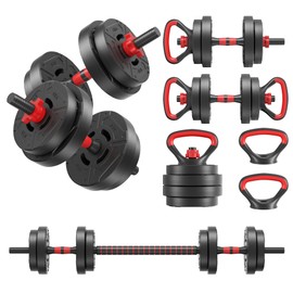 Fitvids Multi-Functional Portable Changeable Dumbbell and Barbell Kettlebell Set with Adjustable Weights, 40LBS or 60LBS Sets, Multiple Styles
