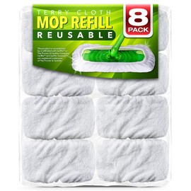 VanDuck Reusable 100% Cotton Mop Pads Compatible with Swiffer Sweeper (8-Pack), Terry Cloth Mop Covers Washable for Wet Mopping and Floor Cleaning (Handle is Not Included)