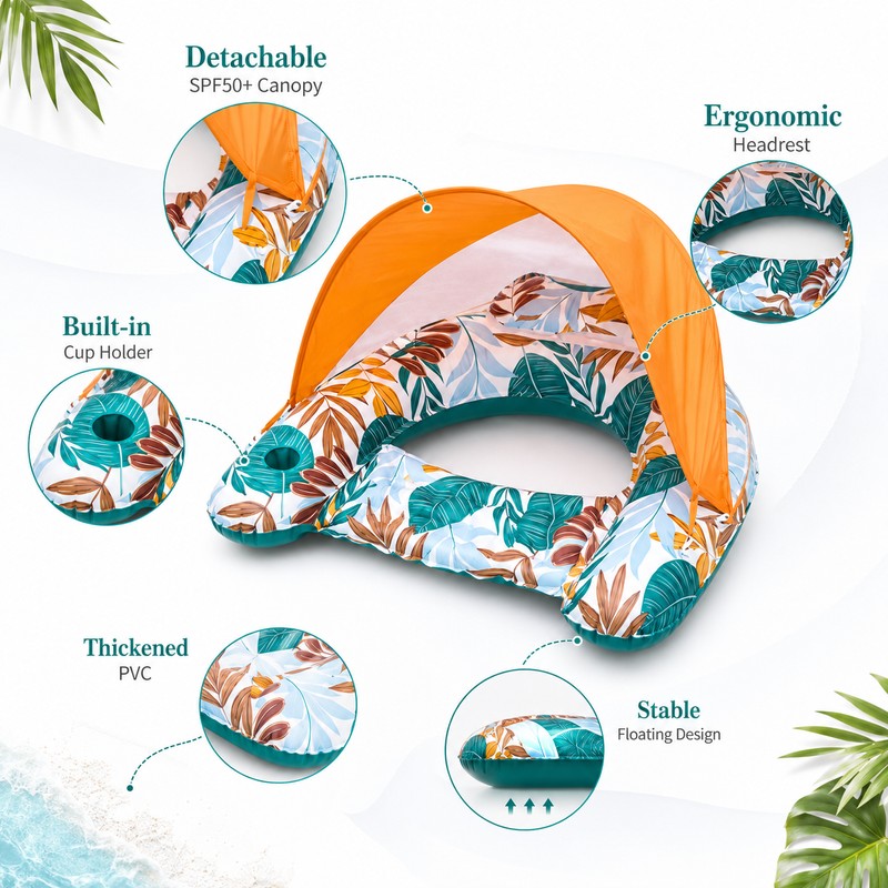 Inflatable Pool Float with Canopy for Adults – Shaded Lounge