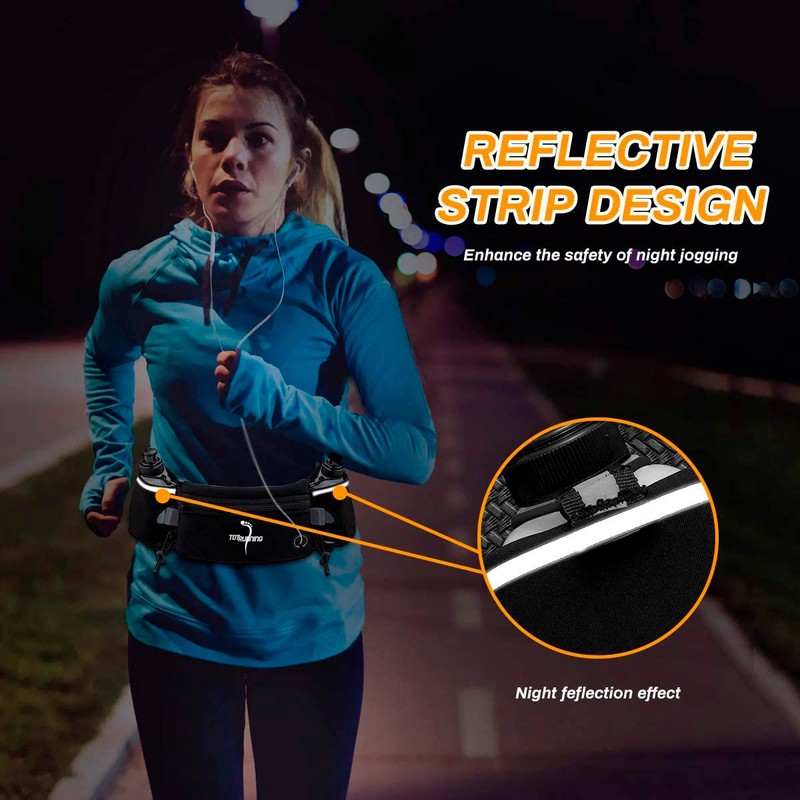 Adjustable Running Belt with Zip Pocket, 2 Water Bottles, 2