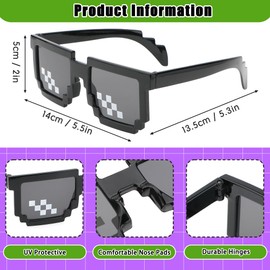 kilofly 10pc 8-Bit Pixel UV Protect Gamer Sunglasses Adult Kids Party Favors
