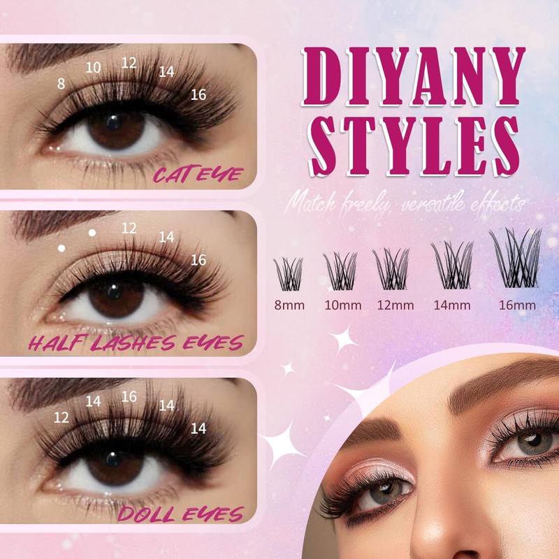 Lash Clusters Kit，Natural Eyelash Clusters Kit 8-18mm 180PCS Whispy DIY