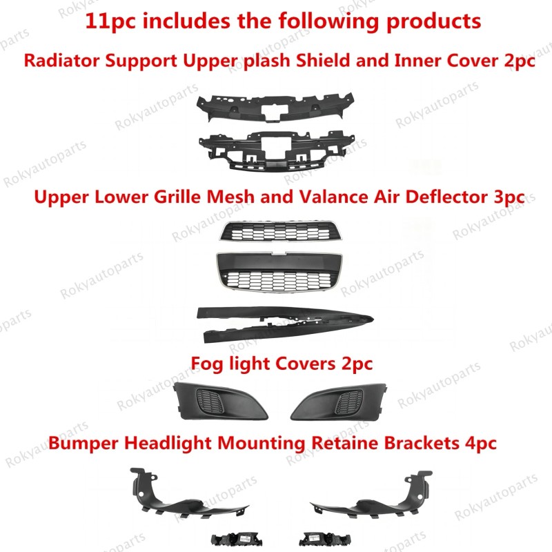 ROKY 11PC For Sonic 2012-2016 Upper Lower Chrome Grille Mesh