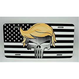 Trump American Flag Punisher Metal CAR License Plate Trump 2024 License Plate for Car/ Men's Den/ Room/ Garage/ Workshop Decor