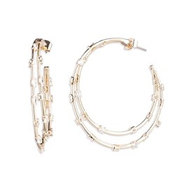 Emily in Paris Gold-Tone Medium Cubic Zirconia Double-Row Hoop Earrings, 1.75"