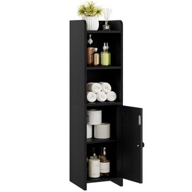 Lomojo Small Bathroom Storage Cabinet Corner, Floor Cabinet with Adjustable Shelves, Freestanding Narrow Bathroom Toilet Paper Organizers for Small Spaces (Black)
