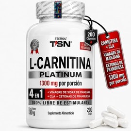 L-Carnitina 1300 mg por Porción, Fórmula 4 en 1 con Carnitina Tartrato, Vinagre de Manzana Orgánico, CLA y Cetonas de Frambuesa, Pre Workout sin Cafeí