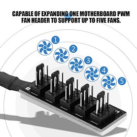PC Fan Hub, 4-PIN/3-PIN Fan PWM Splitter, PC CPU Cooling PWM Splitter Cable for Desktop Computer Cooler Case Fan 15 Inch (5 Way)