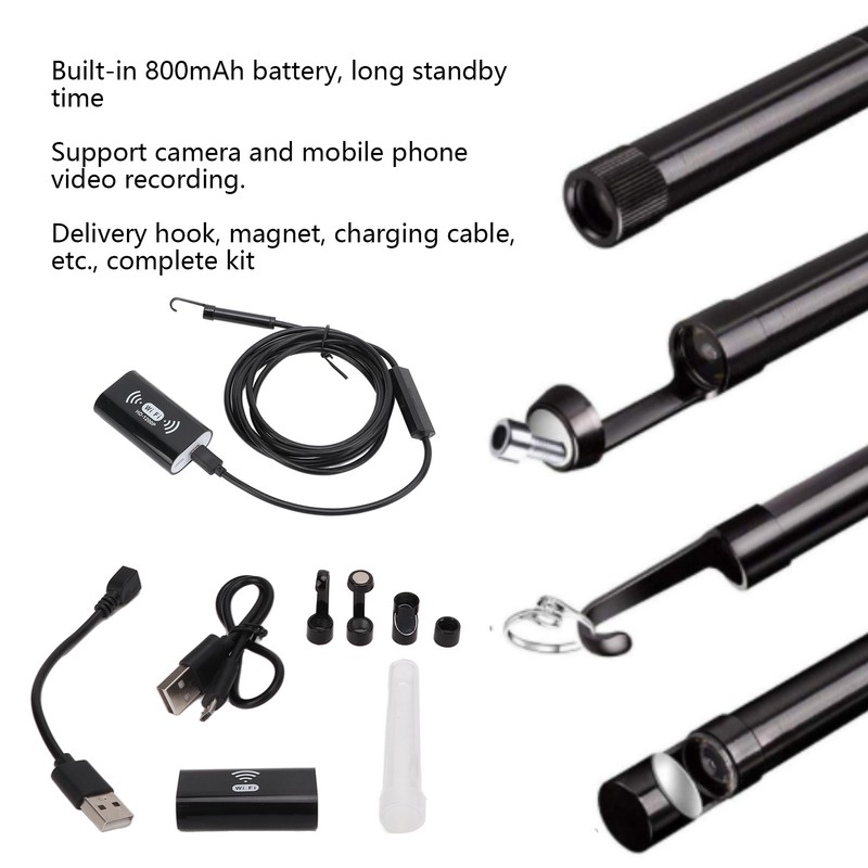 8mm Wifi Industrial Endoscope Inspection Camera 1200P HD Lens IP68