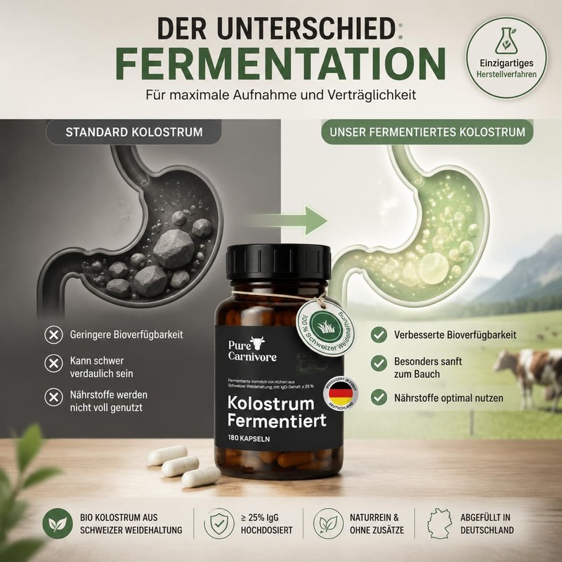 Fermented Colostrum Capsules Pack of 180 - Organic Colostrum from