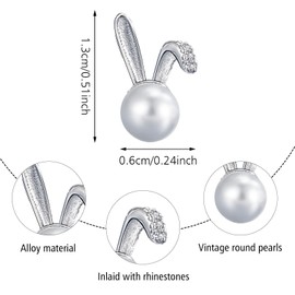 Easter Women's Earrings, Rhinestone Pearl Rabbit Earrings, Cute Rabbit Pearl Stud Earrings, Rabbit Stud Earrings, Easter Bunny Earrings, Easter Decoration Jewellery for Women and Girls, Alloy Steel,