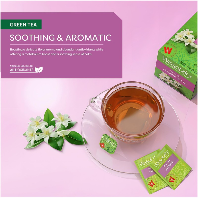 Wissotzky Green Tea with Jasmine, 20 Tea Bags | Antioxidant