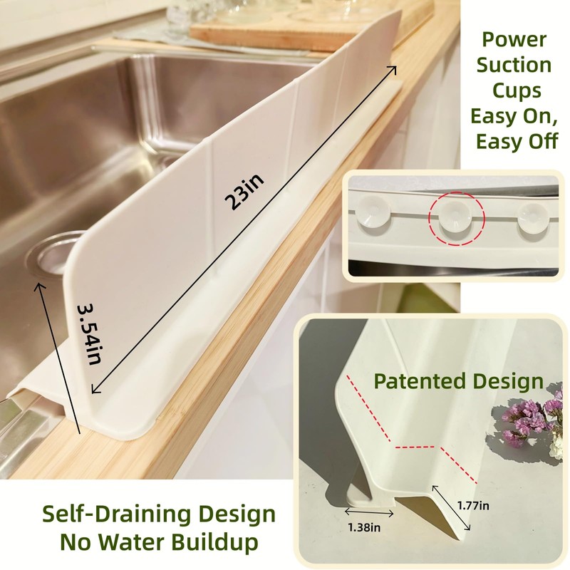 Kitchen Sink Splash Guard 23"/18" Silicone Water Guard with Suction