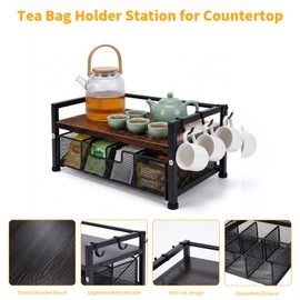 HOYWOUL Tea Bag Coffee Bar Organizer,Teabag Holder & Coffee Station with Storage Drawer,Wood Tea Station Chest Display Container Box for Countertop Kitchen (Rustic Brown)