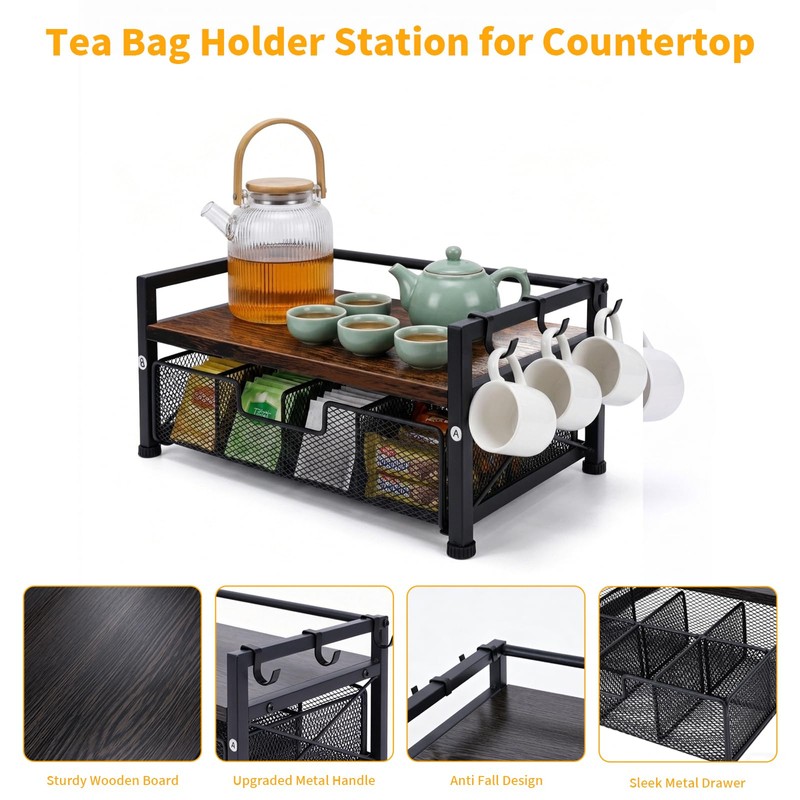HOYWOUL Tea Bag Coffee Bar Organizer,Teabag Holder & Coffee Station