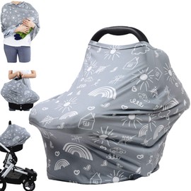 Breastfeeding Nursing Cover Carseat Canopy - Multi Use Infant Stroller Cover, Car Seat Covers for Babies, Nursing Scarf, Baby Shower Gifts for Boys and Girls (Grey Creativity)