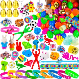 [ 6 Surprise Golden Eggs ] 100 Pack Prefilled Easter Eggs with Assorted Toys Inside, 100 Plastic Easter Eggs Fillers with Fidget Toys, Easter Basket Stuffers Easter Party Favors for Kids Boys Girls