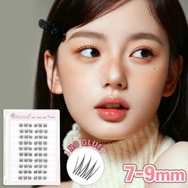 Binmay 7-9mm strand artificial eyelashes no glue or regular short A-type daily idol point eyelashes 10 rows 60pcs, 1 piece, black glue on / 빈메이 7-9mm 가닥 인조속눈썹 노글루 or 일반 짧은 A형 데일리 아이돌 포인트 속눈썹 10줄 60pcs, 1개, 블랙글루 on