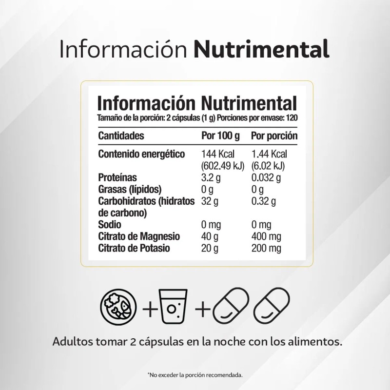 Citrato De Magnesio + Citrato De Potasio - 240 Cápsulas