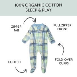 HonestBaby Sleep & Play Footed One-Piece Pajama Sleeper 100% Organic Cotton, Baby Boys, Seersucker Plaid Cornflower
