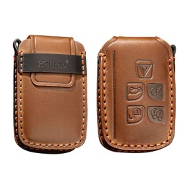 HIBEYO Smart Car Key Case Fits Land Rover Leather Protective Remote Key Case Cover for Range Rover Sport Evoque Vogue Jaguar XF XJ XE Key Fob Box A Brown