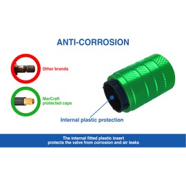 Marcraft Corrosion Resistant (Green) Aluminium Tyre Wheel Alloy Valve Caps Dust Caps (4 Pack) Universal for Cars, SUVs, Bicycles, Motorcycles, Trucks | Plastic Insert | Screw-On