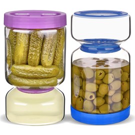 ZENS Pickle Jar with Strainer Flip, 2 Pack 51oz Pickle Container Pickle Juice Separator Hourglass Jar for Olive Keeper, Leakproof Pickle Holder Jars for Pickling Dill Sliced Storage, Gifts for Mom