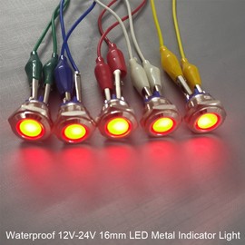 GUUZI 5pcs 12V-24V 16mm LED Metal Indicator Light Waterproof Signal Lamp with Wire (Red)