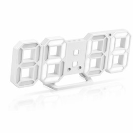 Petilleur 3D LED Digital Wall Clock, 9.5" Desk Alarm Clock, with 3 Adjust Brightness Levels, 12/24H Temperature Display (White)