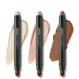 Noerrors 3 Colors Dual-Ended Cream Glitter Eyeshadow Stick Set for Older Women, Soft Matte&Shimmer Eye Shadows, Eyeliners with Brush for Mature Skin, Blendable&Buildable Waterproof for Eye Makeup