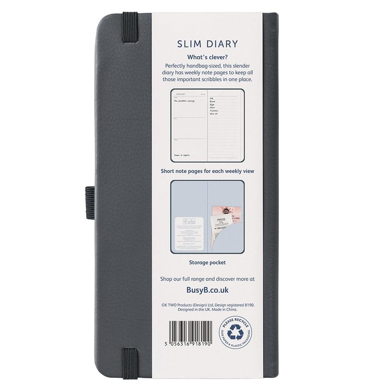 Busy B 2026 Slim Weekly Planner Diary with Charcoal Faux