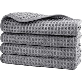POLYTE Toalla facial de microfibra sin pelusas, 33.02 x 33.02 cm, paquete de 4 (gris, tela de gofre)