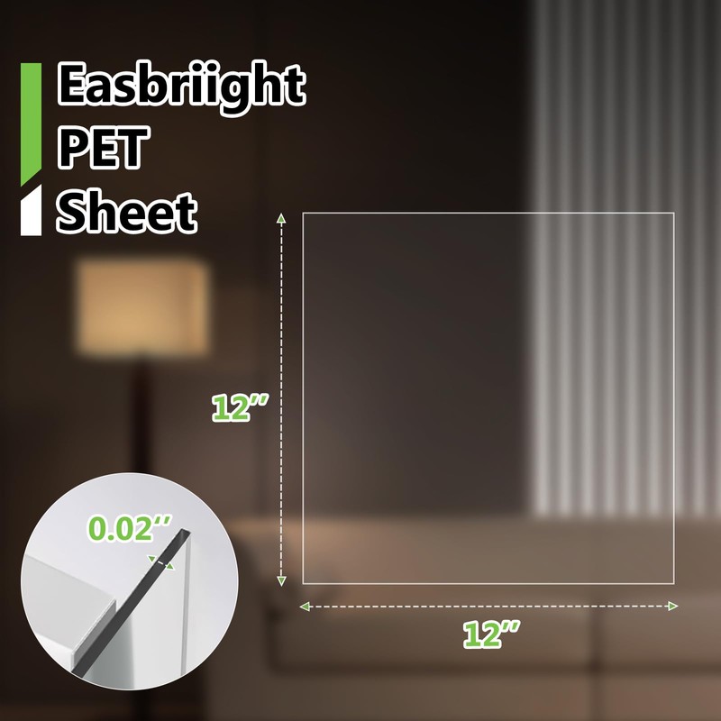 EasBriight 10-Pack of 12×12"×0.02" PET/Plexiglass Sheets, Transparent Flexible Plastic Sheet
