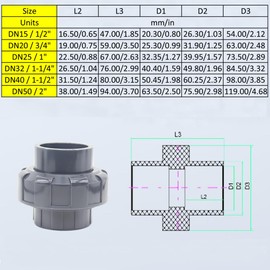 PVC Union Coupling, Quick Connector Slip PVC Pipe Fitting Adapter for Swimming Pools and Outdoor Plumbing, DN40 / 1-1/2"