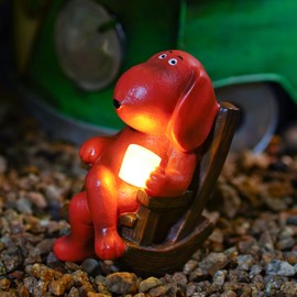 WSHMZYHOME Solar Powered Rocking Chair Dog Garden Statue, LED Glowing Resin Figurine Light, Weather Resistant Outdoor Indoor Decor for Patio Lawn Desk, Cute Animal Gift for Dog Lovers