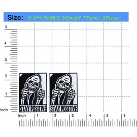 2Pcs Small Thumbs Up Stay Positive Skull Patch, DIY Decorative Iron On Patch Sticker Accessories for Clothes Jacket Bags Jeans Backpacks