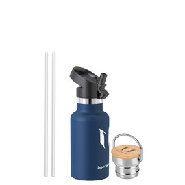 Super Sparrow Water Bottle Insulated - 350ml - Standard Mouth Flask - BPA Free, Leak Proof Drink Bottle - Ergonomic Straw Water Bottles for Work, Gym, Travel, Sports, Outdoor - 2 lids