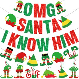 Santa I Know Him Banner Buddy The Elf Christmas Decorations Buddy The Elf Banner for Christmas Elf Decorations Christmas Party Decorations Funny Christmas Decorations
