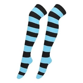 Sock Panda Striped Patterned Socks (Thigh High) Bright Blue and Black