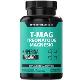 T-MAG L-Treonato Magnesio | Magnesio y Acerola | Alta absorción con Piperina al 95% | Sin Azúcar - Suplemento Alimenticio Vegano Beyond Vitamins - Ingredientes NON GMO (180 Cápsulas)