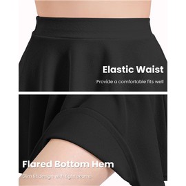 Auranso Kids Girls High Waisted Stretch Plain Flippy Flared Skater Skirts, 9-10 Years Black School Skirts for Girls