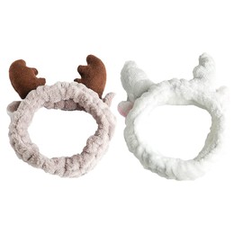 Deer Antler Spa Headband for Women Girls Washing Face Hea Bands Make Up Head Bands for Women Soft Coral Fleece Stretchy Hair Band for Skin Care Christmas Elk Headbands Gifts