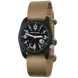 Bertucci Dx3 Super - Black Dial / Black Case- 365 Bertucci Khaki Nylon Band, Khaki nylon band, Military