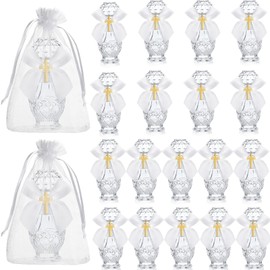 Chuangdi 20 Set Holy Catholic Water Bottles Bulk 50ml Christian Water Container Empty Glass Bottle with Cross Lapel Pin Organza Bag Ribbon Bow for Holy Communion Church Baptism Party Favor (Stylish)