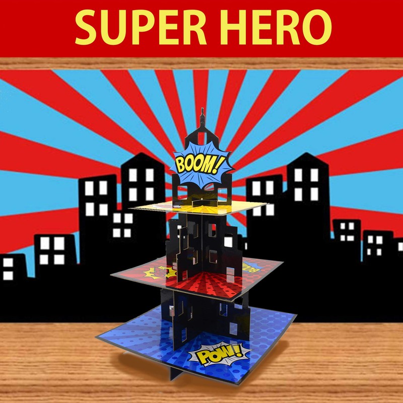 KALEFO - Soporte para tartas de superhéroes de 3 niveles,