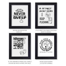 Bathroom Decor Wall Art Prints with Frames;Funny Bathroom Sign 8×10 inch set of 4 (Black and White) (B)