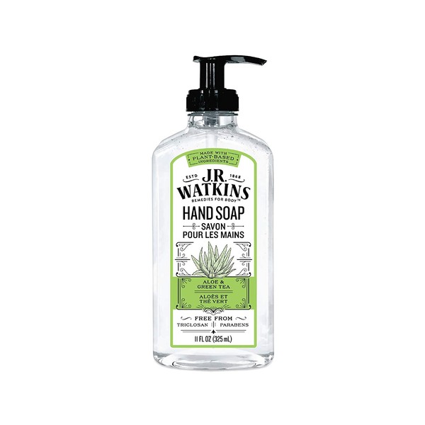 J.R. Watkins Gel Hand Soap, Scented Liquid Hand Wash for Bathroom or Kitchen, USA Made and Cruelty Free, 11 fl oz, Aloe & Green Tea