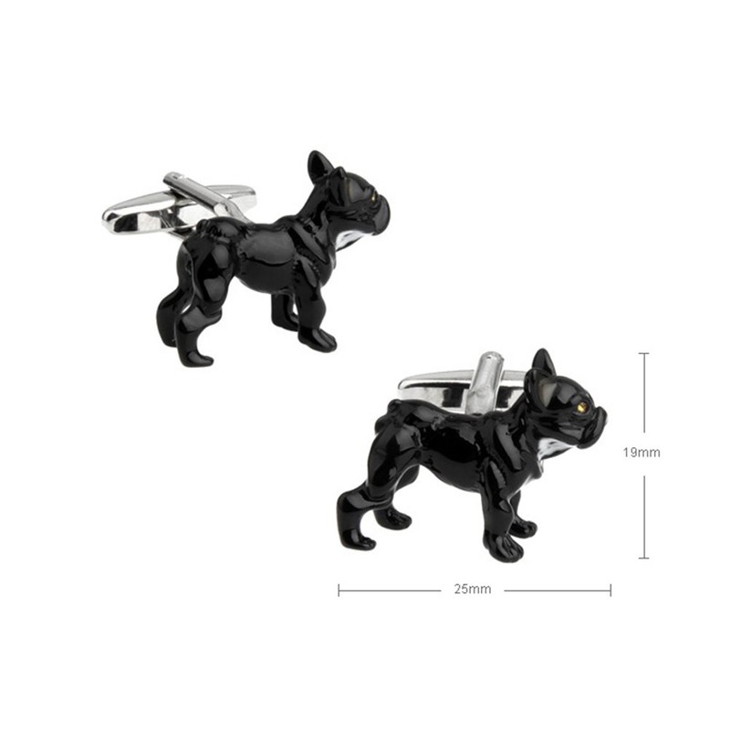 Painted French Black Dog Bulldog Cufflinks