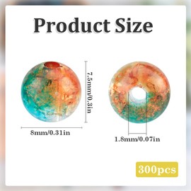 SOFPLATE 300Pcs Round Cracked Beads Crackle Bead Acrylic 8mm Crystal Small Smooth Transparent Dark Turquoise Spacer Loose Bead for Jewelry Making Bracelet Necklace Earring Supplies DIY Craft Beginner