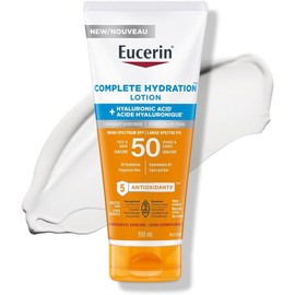 Eucerin Sun Complete Hydration SPF 50 (150 mL) – Lightweight, fragrance-free sunscreen for face & body with hyaluronic acid. Non-comedogenic and deeply hydrating.